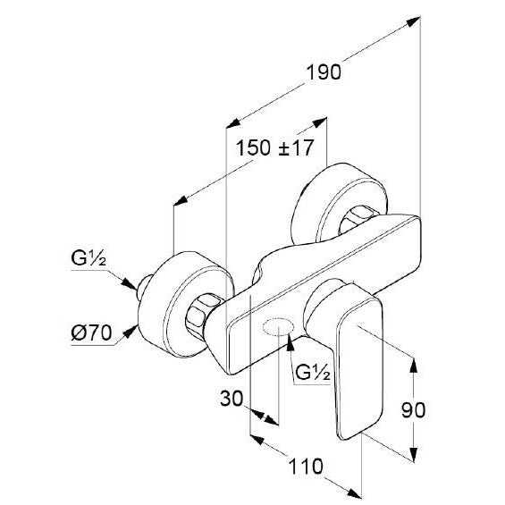 Kludi Pure&Style Baterie dus, montaj pe perete