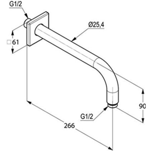 Brat dus fix Kludi A-QA, 26 cm, prindere patrata