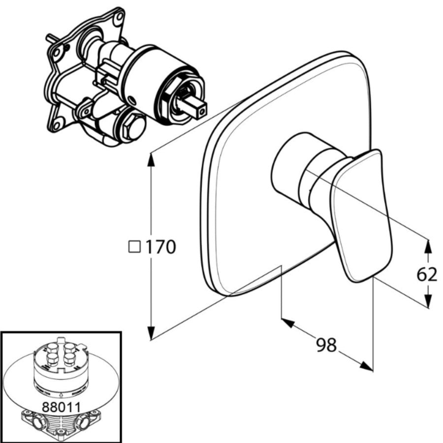 Kludi Amba Baterie dus monocomanda incastrata pentru set preinstalare