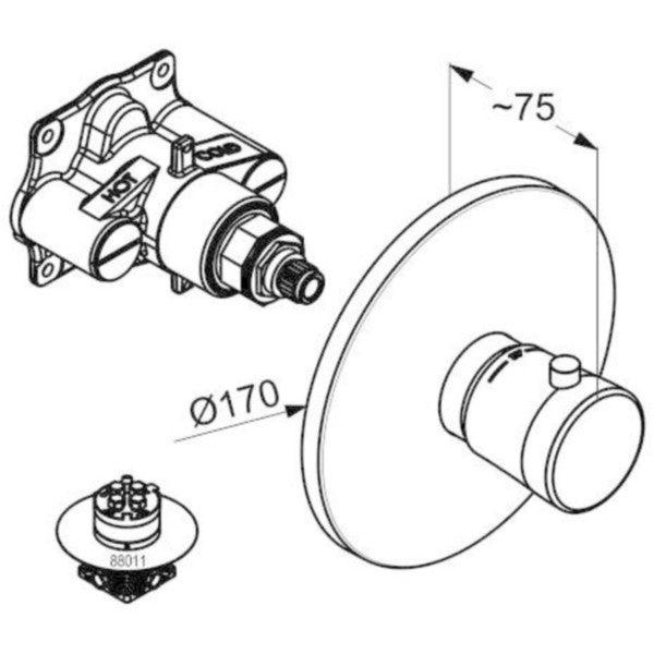 Kludi Balance Baterie dus cu 3 cai, cu termostat, incastrata
