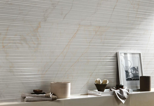 Faianta baie / bucatarie rectificata alba 60x180 cm, Marazzi Magnifica Calacatta Gold Strutturato Mikado 3D