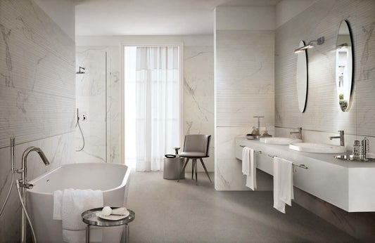 Faianta baie / bucatarie rectificata alba 60x180 cm, Marazzi Magnifica Statuario Strutturato Mikado 3D