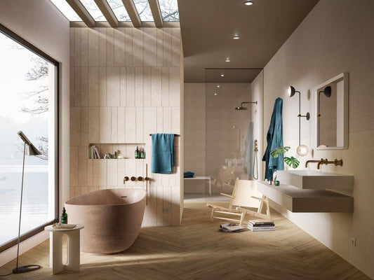Mozaic 60x180 cm, Marazzi Magnifica Limestone Sand Strip Metal Insert