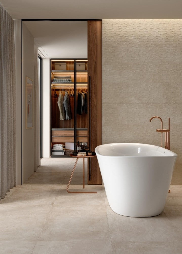 Faianta baie / bucatarie rectificata bej 30x90 cm, Marazzi Puro Plaza Wall Beige Struttura Range 3D
