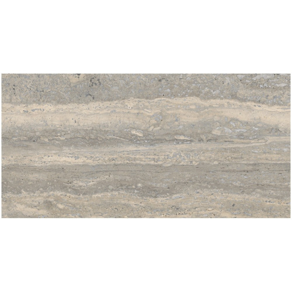 Gresie interior portelanata rectificata gri 30x60 cm, Marazzi Mystone Travertino Silver