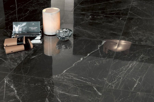 Gresie exterior / interior portelanata rectificata neagra 60x60 cm, Marazzi Allmarble Elegant Black Lux