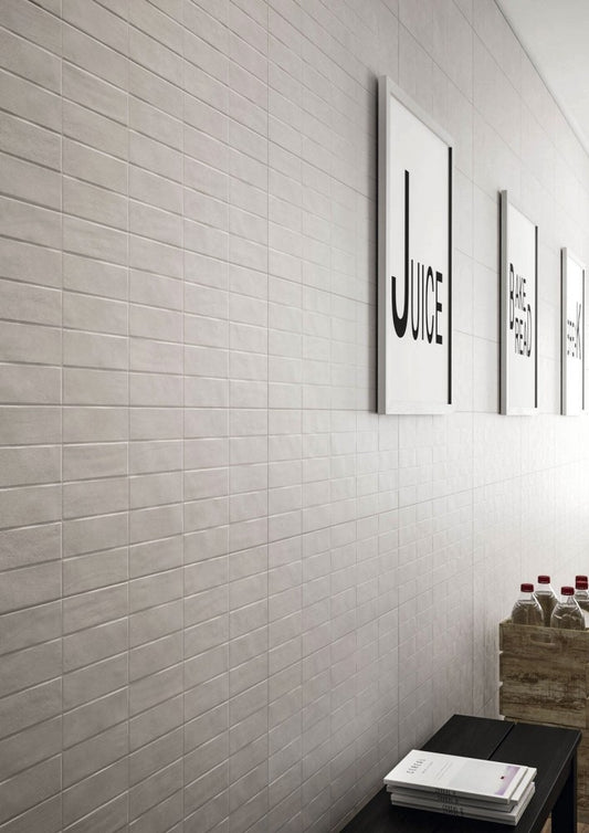 Faianta baie / bucatarie gri 25x76 cm, Marazzi Chalk Grey Struttura Brick 3D