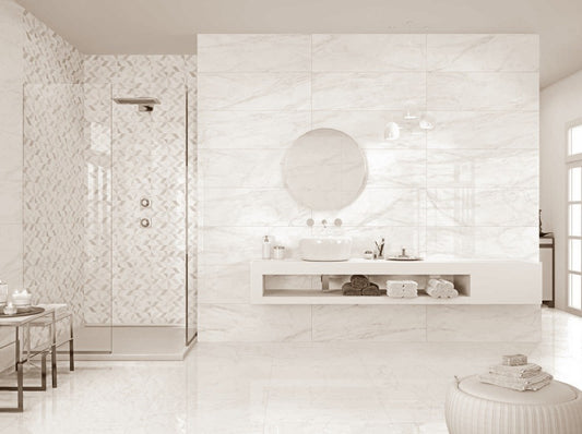 Faianta baie / bucatarie rectificata alba 30x90 cm, Marazzi Marbleplay Ivory