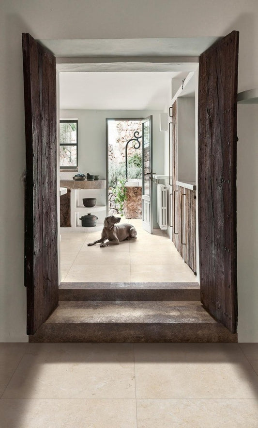 Gresie exterior portelanata rectificata crem 60x120 cm, Marazzi Mystone Limestone20 Ivory