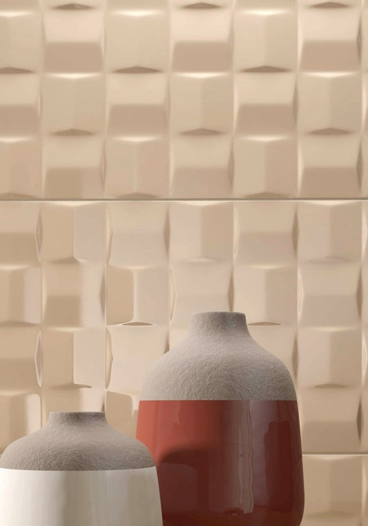 Faianta baie / bucatarie crem 25x76 cm, Marazzi Pottery Struttura Cube Champagne