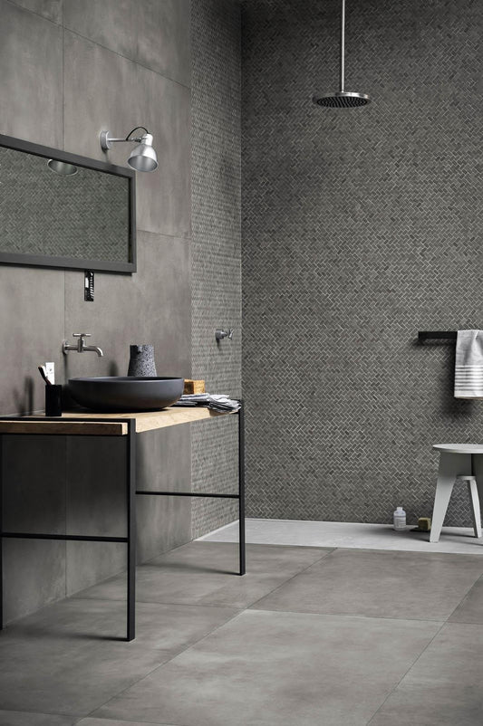Gresie exterior portelanata rectificata gri 60x60 cm, Marazzi Powder Strutturato Graphite