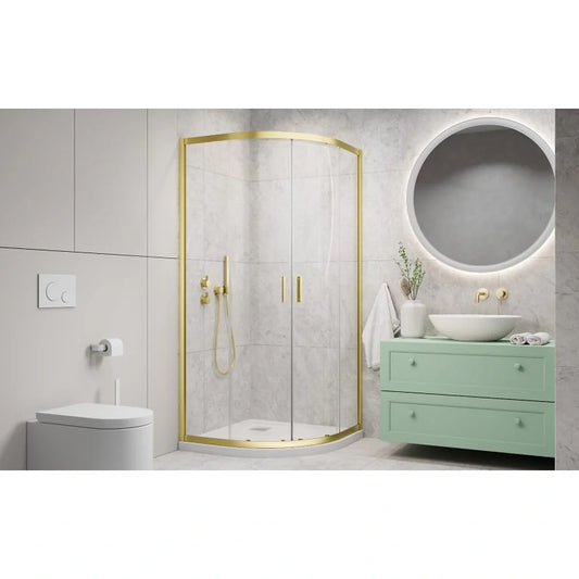 Cabina dus semirotunda Radaway Alienta Brushed Light Gold A, ambient baie