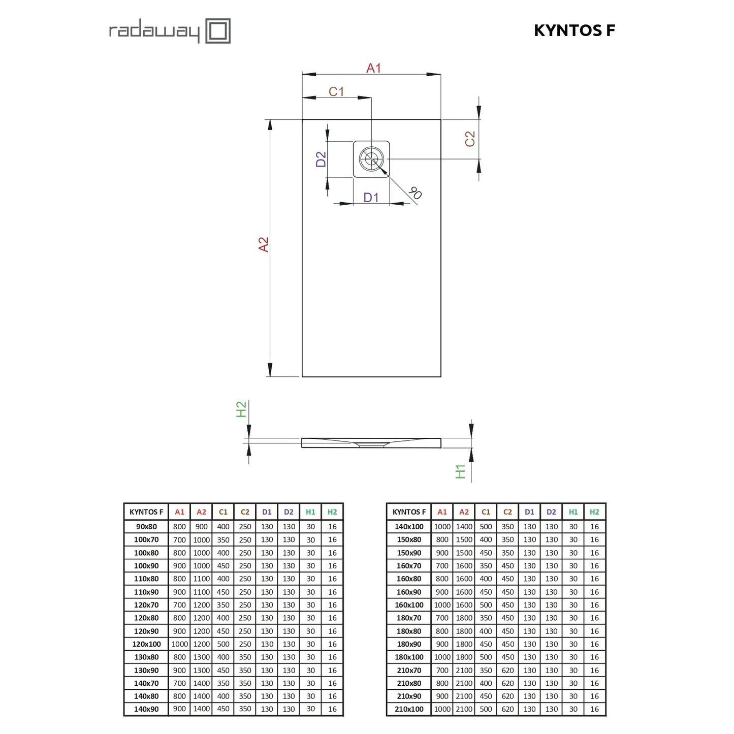 Cadita dus dreptunghiulara compozit Radaway Kyntos F 90x80 cm, bej (cashmere)