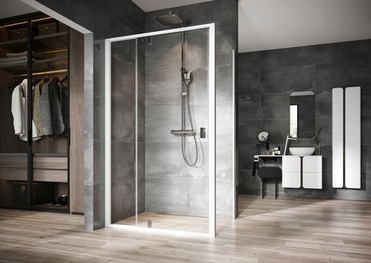 Cabina dus dreptunghiulara cu usa batanta Ravak Nexty NDOP2+NPSS 120x80 cm, profil alb