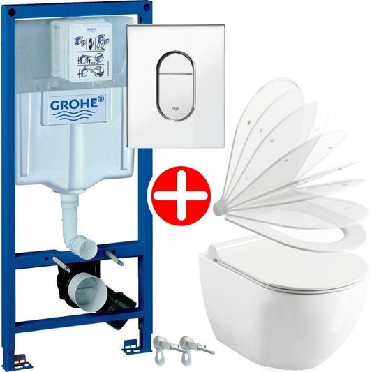 Set promo Vas WC suspendat cu rezervor incastrat si capac soft close Ravak Uni 36x51 cm evacuare orizontala