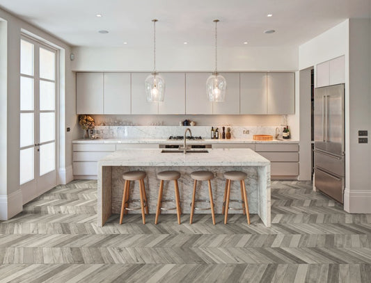 Gresie exterior / interior portelanata gri 11x54 cm, Marazzi Treverksoul Grey Chevron