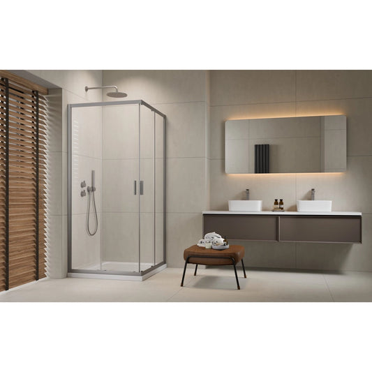 Cabina dus dreptunghiulara cu usi glisante Radaway Alienta Brushed Nickel D 80x90 cm, profil nichel periat - ambient