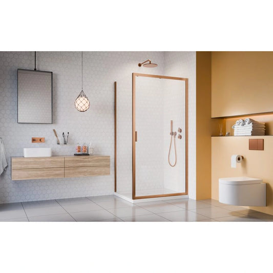 Cabina dus dreptunghiulara cu usa glisanta Radaway Alienta Brushed Copper DWJ+S 110x90 cm, profil cupru periat - ambient baie