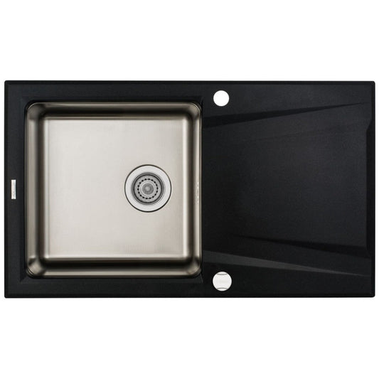 Deante Prime Set chiuveta bucatarie granit 86x50 cm, negru/crom si baterie monocomanda Deante Milin negru