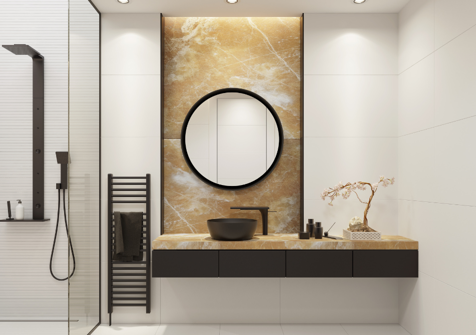 Culori in trend pentru baile moderne: Eleganta si rafinament cu negru si auriu