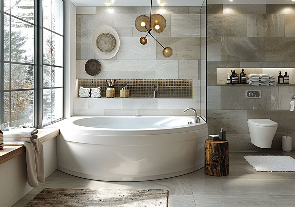 Amenajare baie cu cada pe colt: Idei de design