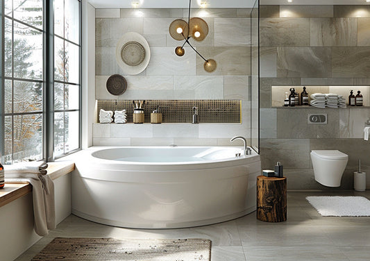 Amenajare baie cu cada pe colt: Idei de design