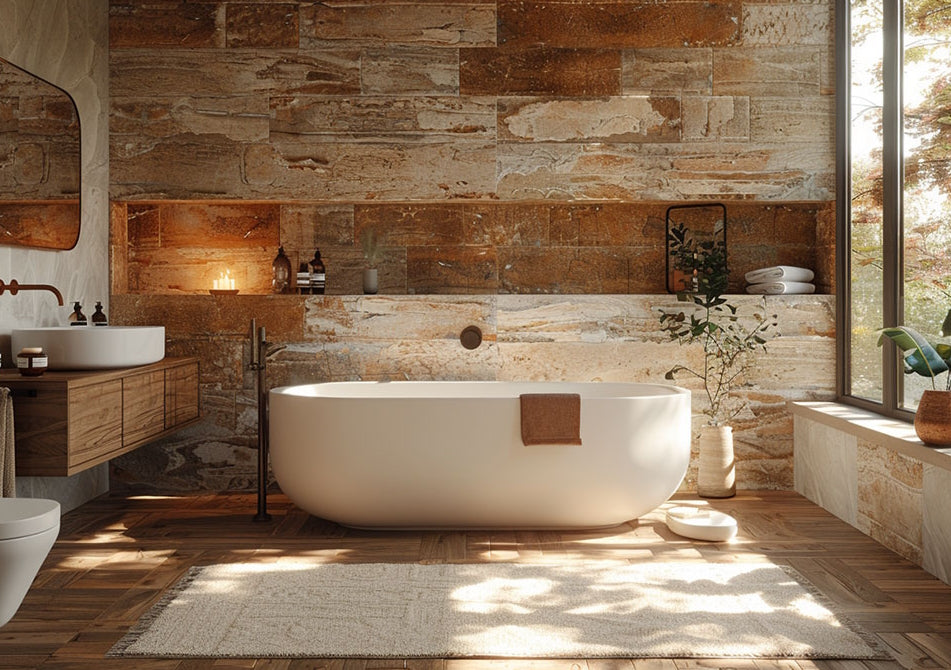 Amenajare baie cu travertin: Idei elegante