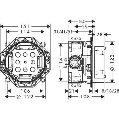 Set promo Sistem dus incastrat fara termostat Hansgrohe Metropol Crometta