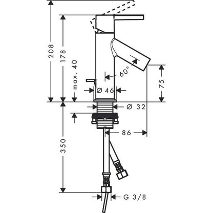 Baterie chiuveta baie aurie Hansgrohe Axor Starck 100, cu ventil pop-up H18 cm