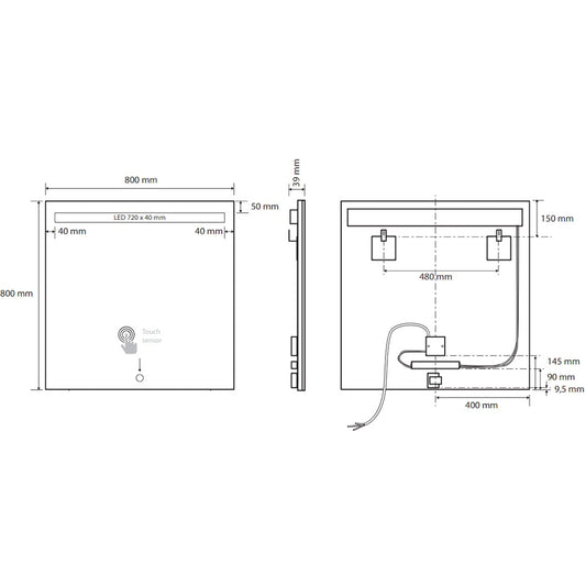 Bemeta Oglinda cu iluminare LED in partea de sus si touch sensor, 80xH80 cm