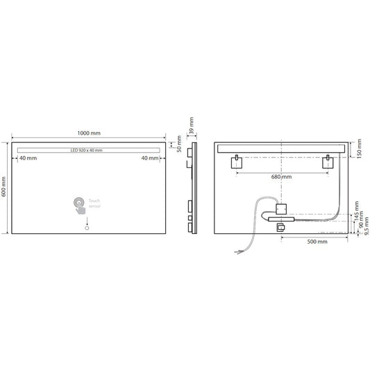 Bemeta Oglinda cu iluminare LED in partea de sus si touch sensor, 100xH60 cm