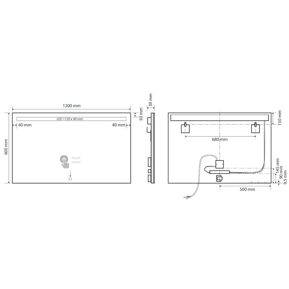Bemeta Oglinda cu iluminare LED in partea de sus si touch sensor, 120xH60 cm
