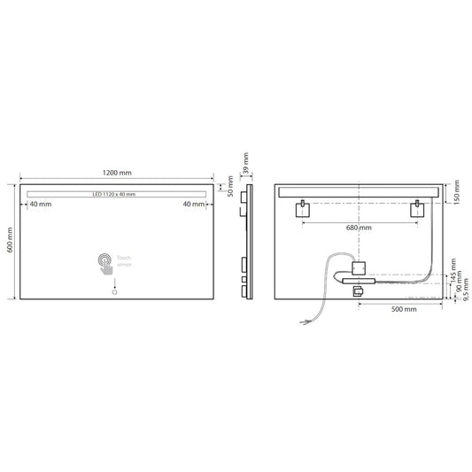 Bemeta Oglinda cu iluminare LED in partea de sus si touch sensor, 120xH60 cm