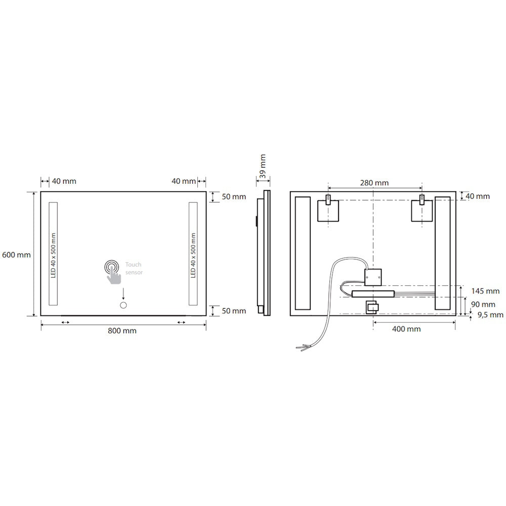 Bemeta Oglinda cu iluminare LED in lateral si touch sensor, 80xH60 cm