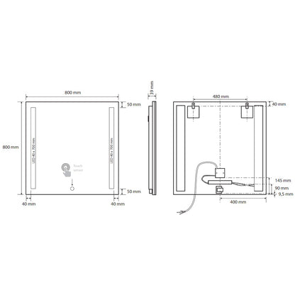 Bemeta Oglinda cu iluminare LED in lateral si touch sensor, 80xH80 cm