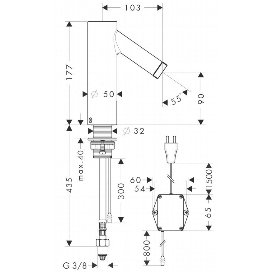 Hansgrohe Axor Starck Baterie lavoar termostatata electronica alimentata la retea 230V