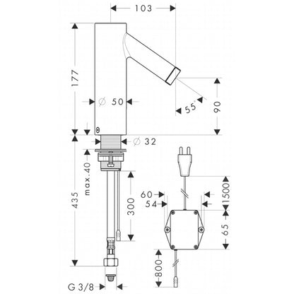 Hansgrohe Axor Starck Baterie lavoar termostatata electronica alimentata la retea 230V