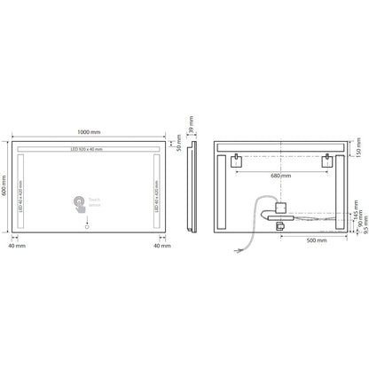 Bemeta Oglinda cu iluminare LED in partea de dus si lateral si touch sensor, 100xH60 cm