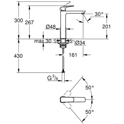 Baterie lavoar pe blat Grohe Cubeo, marime XL, crom