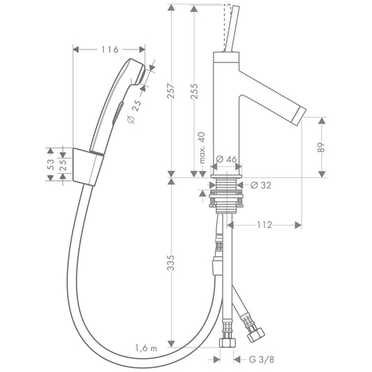 Hansgrohe Axor Starck Baterie bideu monocomanda cu dus extractibil