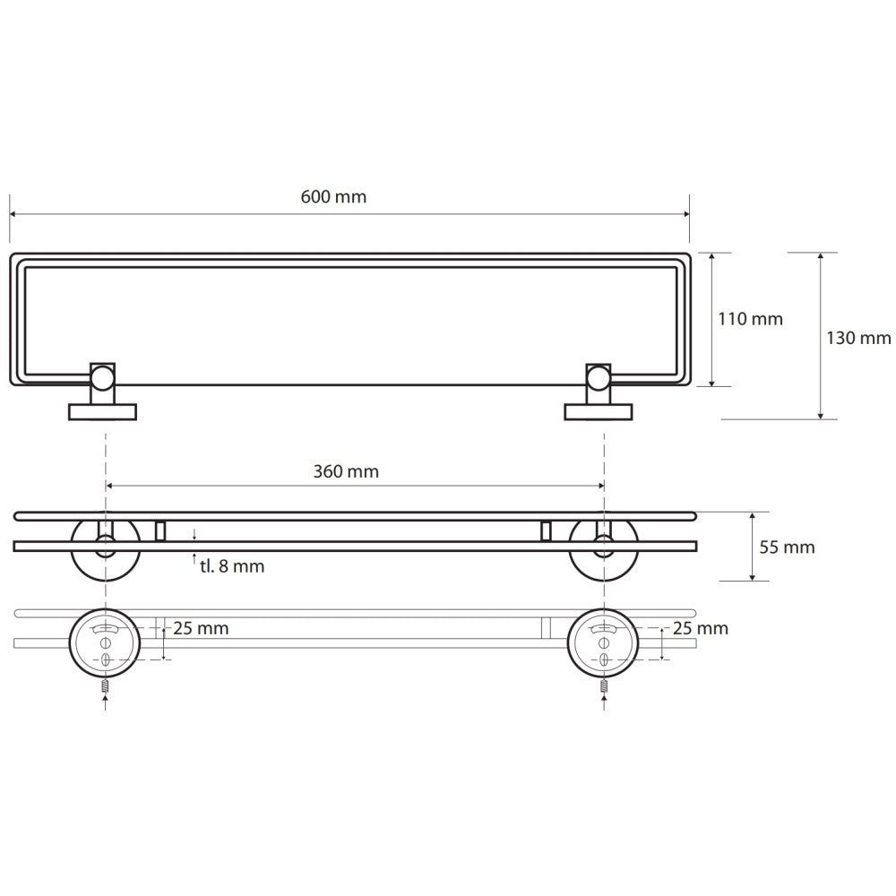 Bemeta Omega Polita din sticla cu margine metalica 60 cm