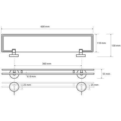 Bemeta Omega Polita din sticla cu margine metalica 60 cm