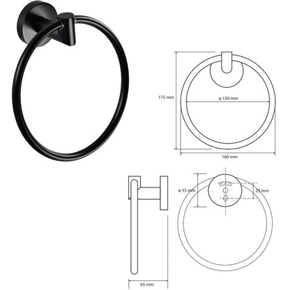 Bemeta Dark Suport prosop baie inel Ø16 cm, negru