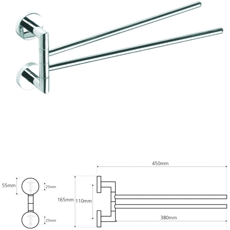 Bemeta Omega Suport prosop baie tip bara dubla 42 cm, prinderi cu H17 cm