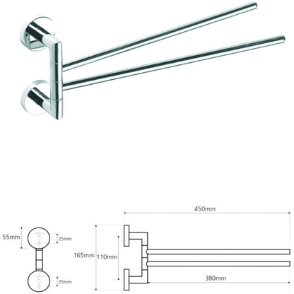 Bemeta Omega Suport prosop baie tip bara dubla 42 cm, prinderi cu H17 cm