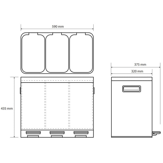 Bemeta Home Cos de gunoi cu 3 compartimente, 3x14 l, inox