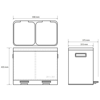 Bemeta Home Cos de gunoi cu 2 compartimente, 2x20 l, inox