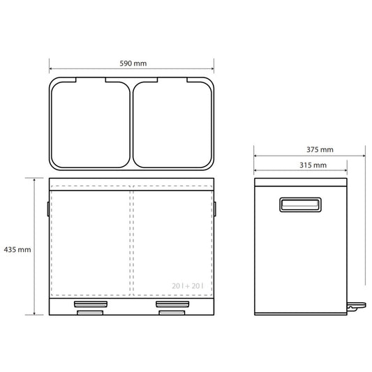 Bemeta Home Cos de gunoi cu 2 compartimente, 2x20 l, inox