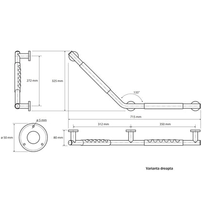 Bemeta Omega Bara de sustinere 135°, inox