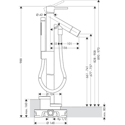 Hansgrohe Axor Starck Baterie cada freestanding H98 cm